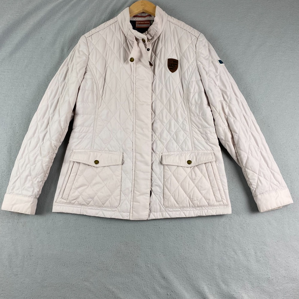 Porsche Womens driving Jacket Small Quilted Zip Snap Leather pockets Luxury